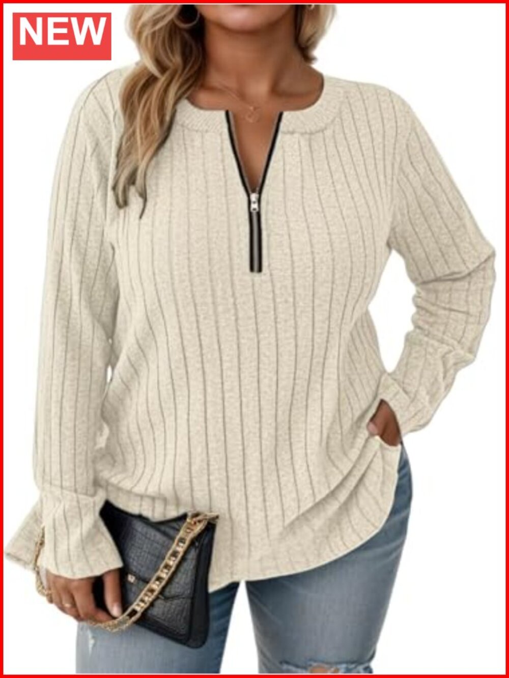Womens Plus Size Long Sleeve Quarter Zip Pullover Lightweight Knit Sweater